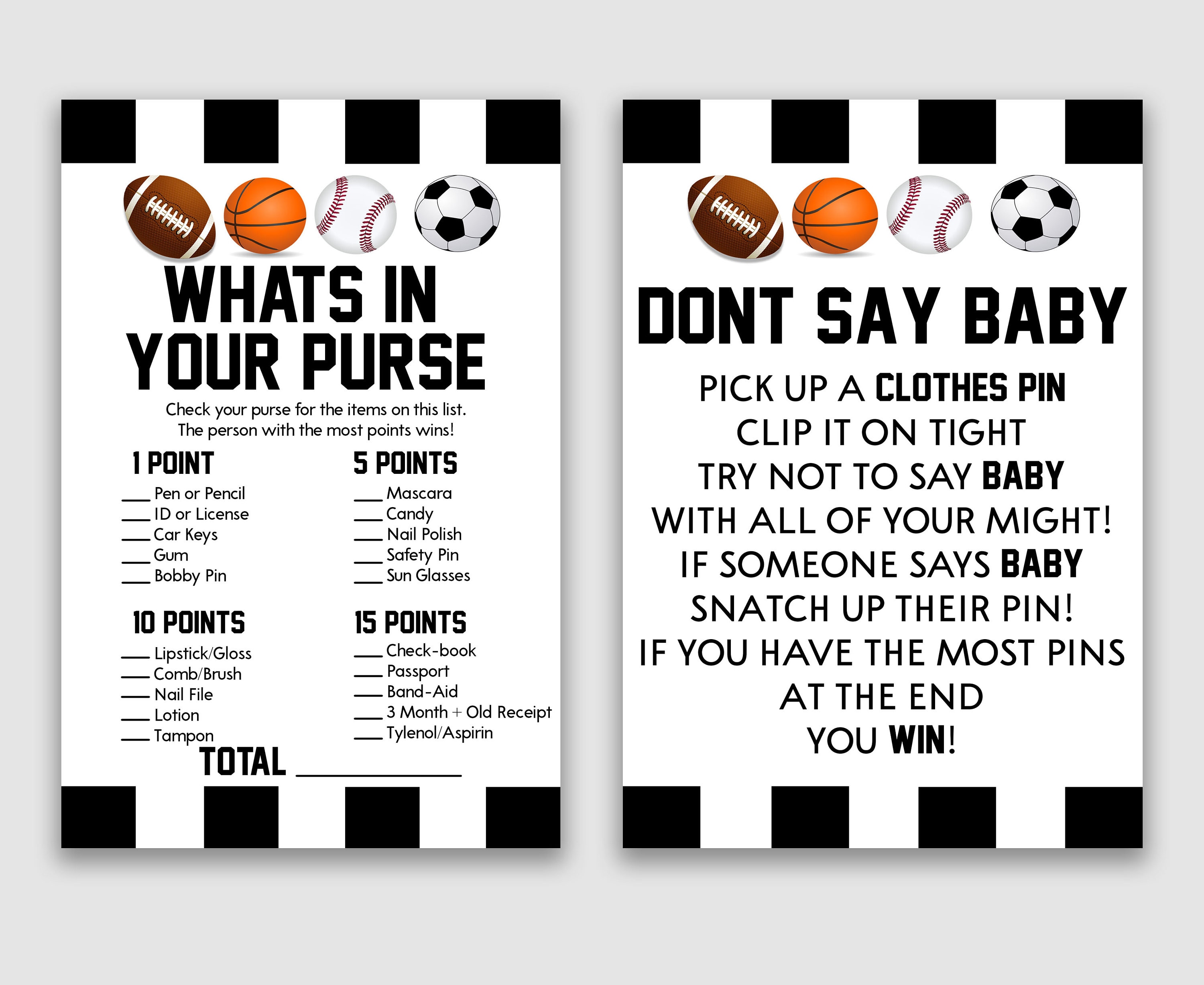 Sports Themed Baby Shower Game Pack Printable Baby Shower Etsy