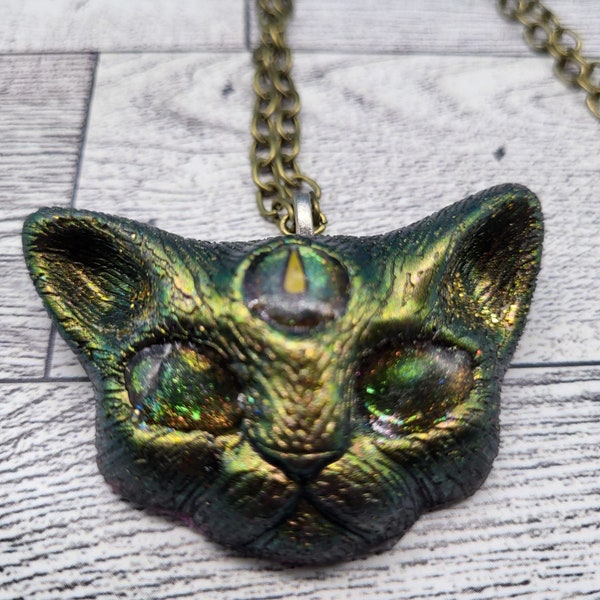 Bindi Kitty Third Eye Goth Iridescent Necklace