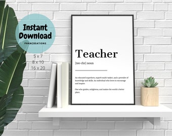 Teacher Definition Wall Art, School Teacher End Of Year Gift, Digital Download, Digital Print, Printable Wall Art, Wall Decor, Home Decor