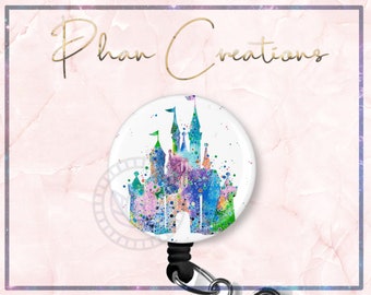 Watercolor Castle Badge Reel, Nursing Student Badge, Cute Badge, Mouse Badge Holder, Nurse Gift, Respiratory Therapist, Xray