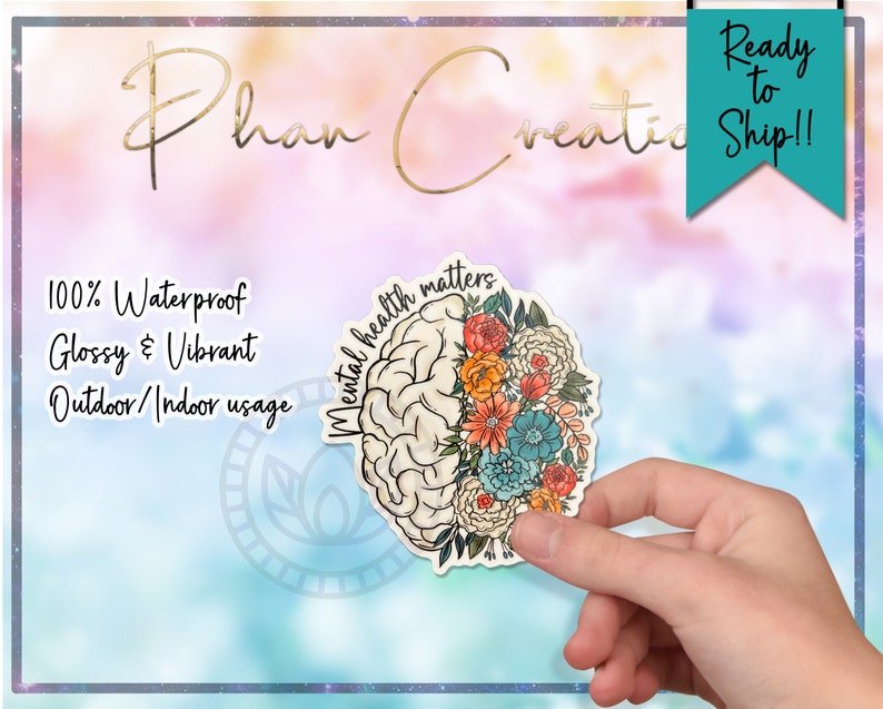Mental Health Matter Sticker | Floral Brain Sticker, Mental Health ...