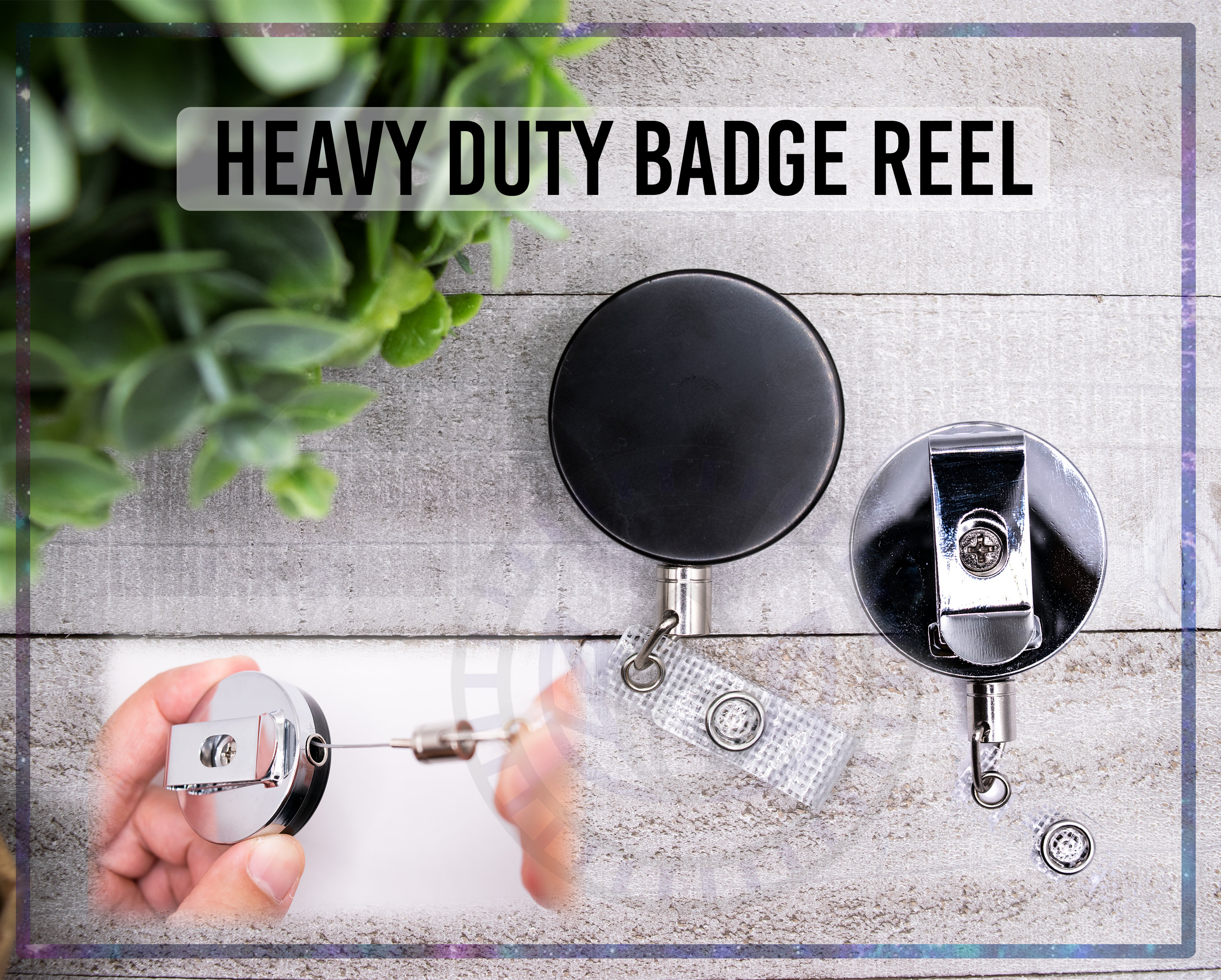 Heavy Duty Badge Reel Retractable Badge Holder Black Chrome Belt
