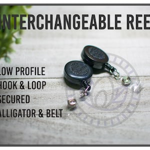 Interchangeable Badge Reel | Hook and Loop ID Badge Reel | Retractable Badge Holder | Black Alligator Swivel | DIY Badge Reel