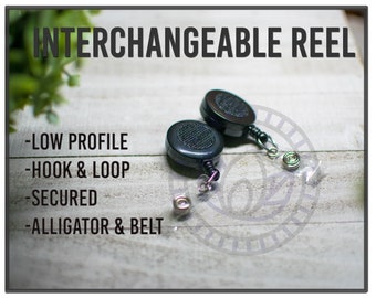 Interchangeable Badge Reel | Hook and Loop ID Badge Reel | Retractable Badge Holder | Black Alligator Swivel | DIY Badge Reel
