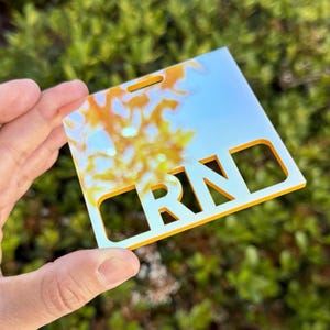 Iridescent Acrylic Badge Buddy, Badge Buddies, Nurse Badge, Healthcare Badge, RN Badge Buddy, Medical badge, Xray Badge, Holographic Badge 3