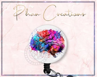 Watercolor Neuro Brain Badge Reel, Neurology Badge Reel, Neuroscience, Mental Health, Retractable Lanyard, Badge Holder Anatomy, MRI Badge