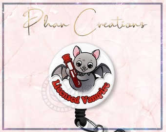 Licensed Vampire Badge Reel, Funny Badge Reel, Phlebotomist badge, Phlebotomy Techs, Nurses, Medical Assistants, Clinical Lab Techs MLS MLT