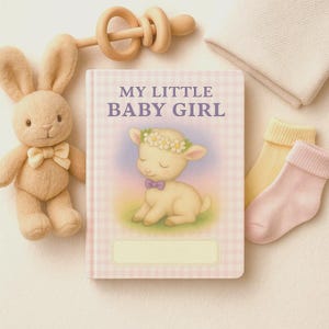 My Little Baby Girl – Vintage Printable Baby Journal | Soft Pastel Lamb Illustration | Digital Baby Milestone Book (34 Pages PDF)