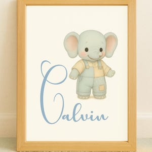 Art mural personnalisé pour chambre d'enfant avec ours - Nom personnalisé impression bébé garçon, décoration animal de la forêt, lettre bleue, téléchargement numérique