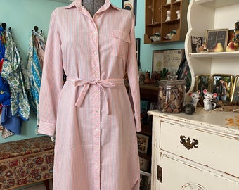 Vintage 70s Chipper California pink striped shirt dress