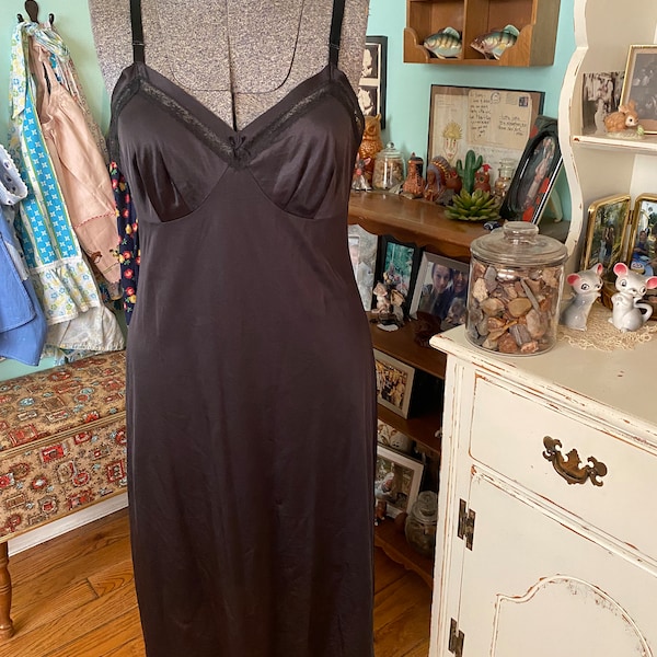 Vintage Lorrane black nightgown size 38 / vintage black slip dress size large