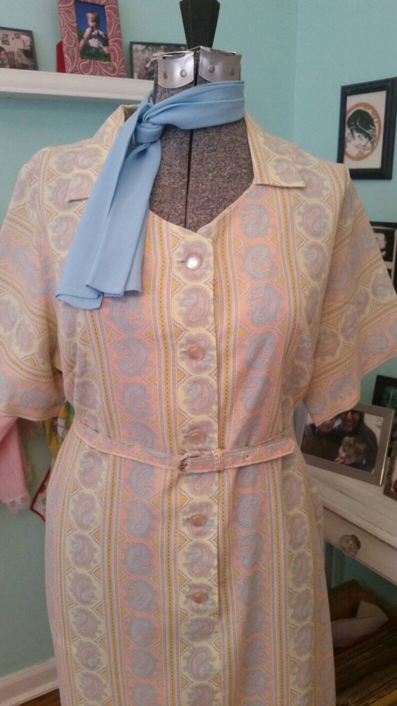 Vintage 60s Lady Laura by Toni Todd dress vintage dress size 22 12 60s mod Paisley shirt dress 60s dress with matching belt