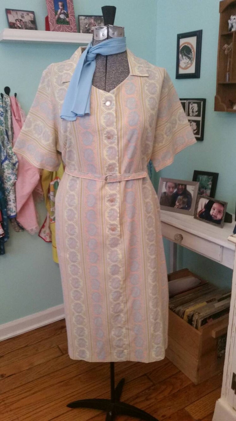 Vintage 60s Lady Laura by Toni Todd dress vintage dress size 22 12 60s mod Paisley shirt dress 60s dress with matching belt
