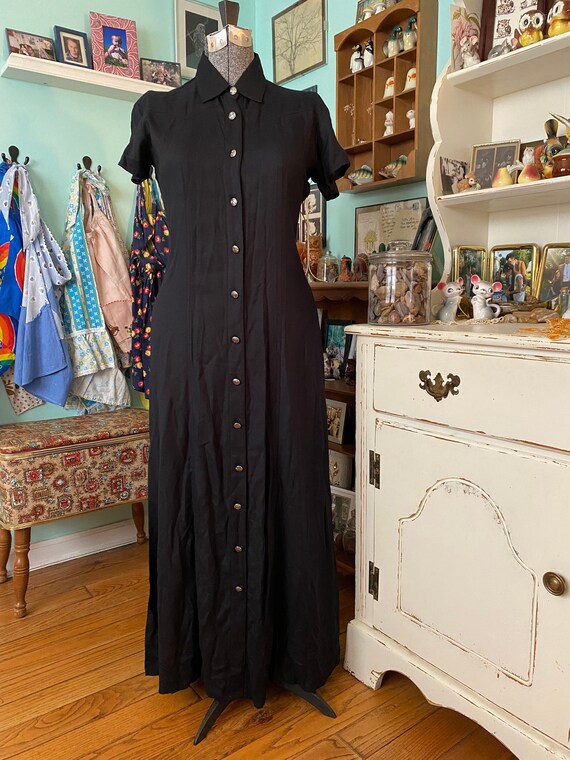 Vintage Adobe Rose black button down western dress