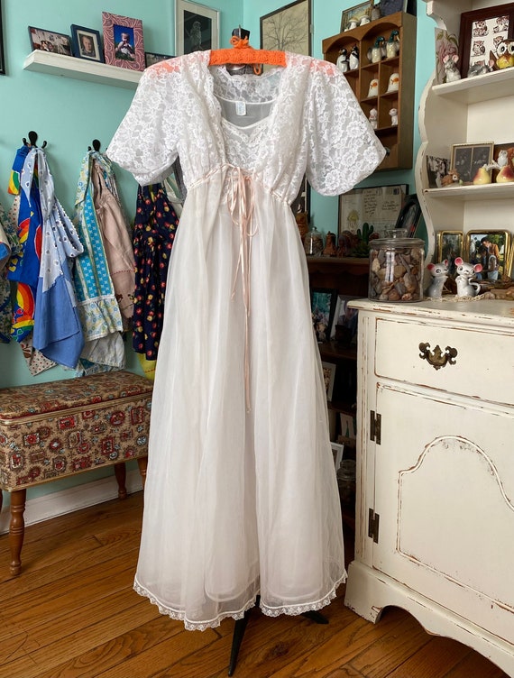 RADCLIFFE vintage nightgown robe set, 1940s FLORAL blue bias cut lingerie slip dress peignoir