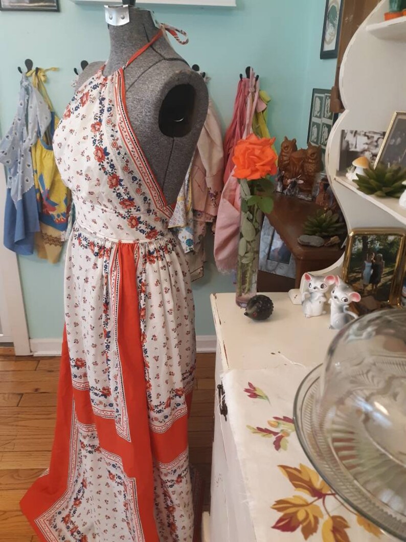 Vintage 70s Long Bandana Floral Halter Style Maxi Dress Size 6 Etsy