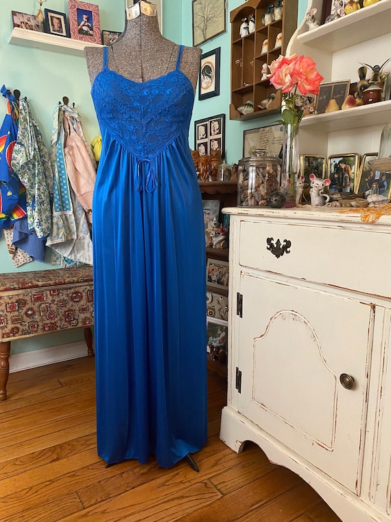 Vintage blue lace nightgown / Vintage Kayser blue… - image 1