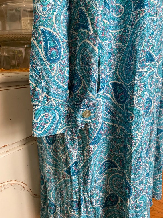 Vintage 60s mod blue paisley dress plus size 3X /… - image 5