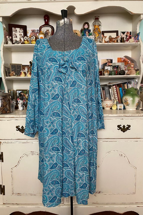 Vintage 60s mod blue paisley dress plus size 3X / 