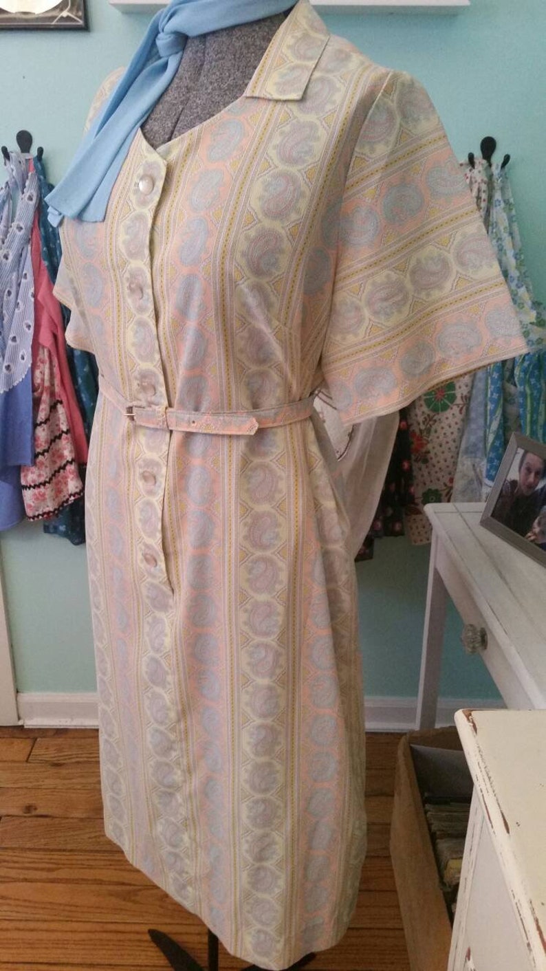 Vintage 60s Lady Laura by Toni Todd dress vintage dress size 22 12 60s mod Paisley shirt dress 60s dress with matching belt