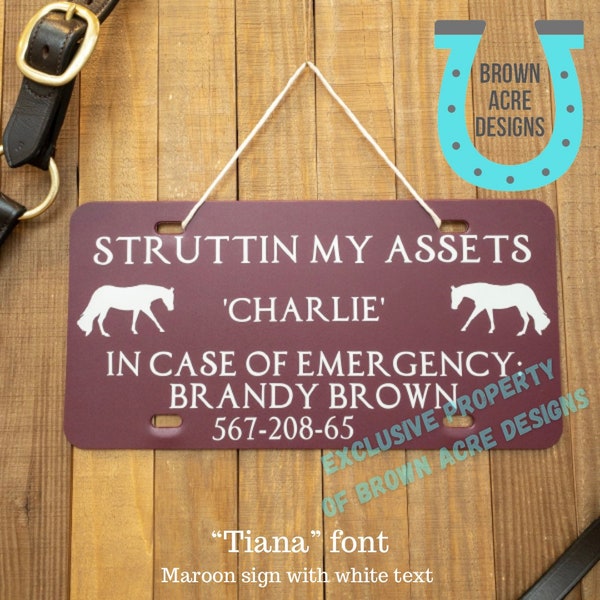12"x6" Custom Horse Stall Sign, Personalized In Case of Emergency Equine Stall Plate, Emergency Contact Stall Sign, Horse Show Stall Sign