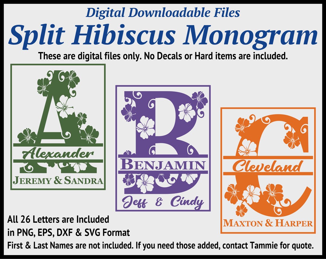 Hibiscus Split Monograms Instant Downloadable Digital SVG Etsy