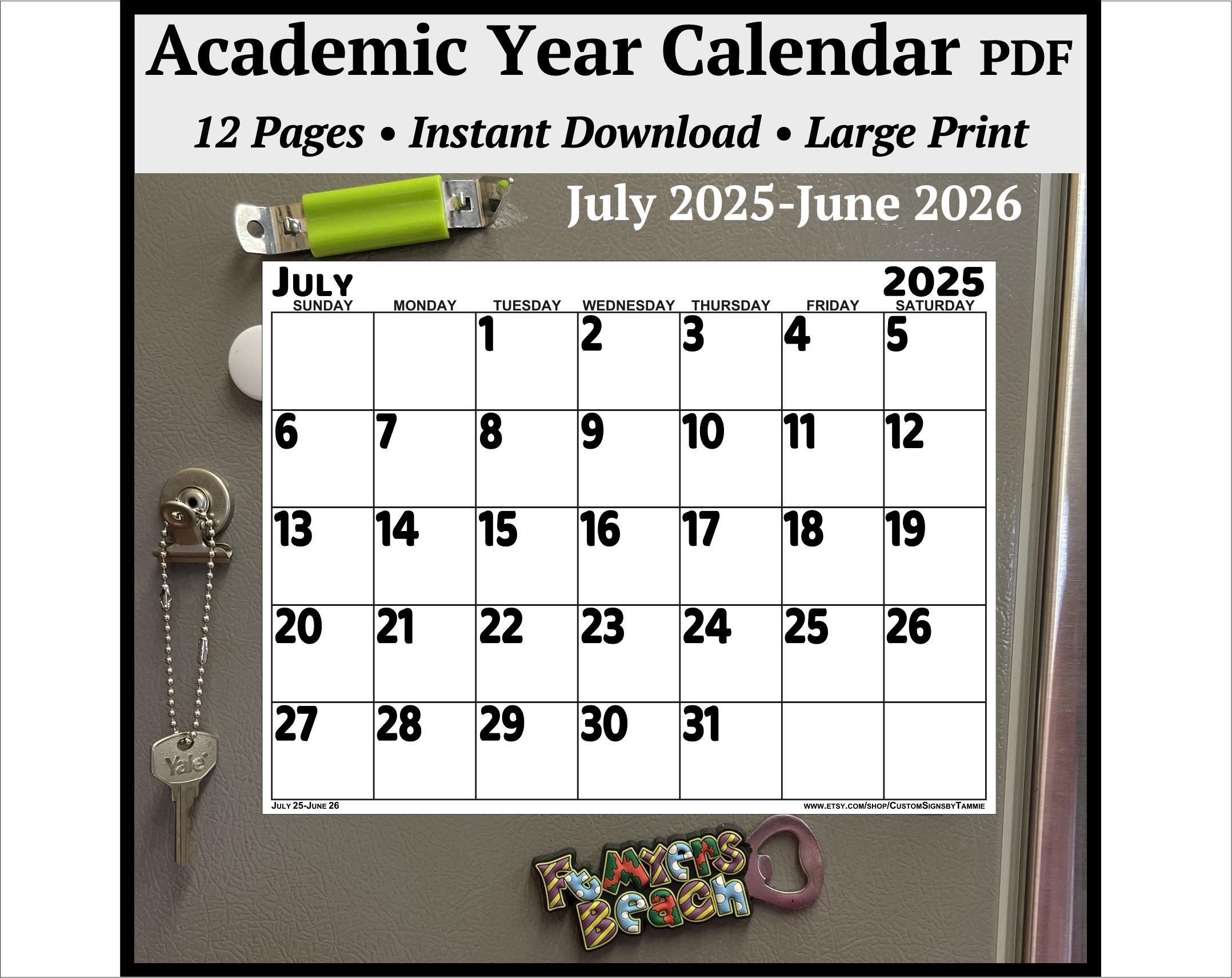 July 2025-june 2026 academic calendar pdf with large print big ...