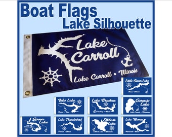 Unique Lake Silhouette Boat Flag, One OR Two sided Available - FREE Shipping - Pick Your Lake - Pole NOT included
