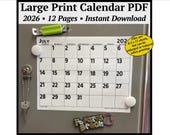 2026 Calendar PDF with Large Print Big Bold Numbers - Instant Digital Download