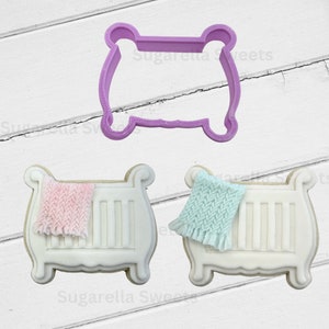 Cortador y sello para galletas con forma de cuna de bebé, estampador de fondant para baby shower