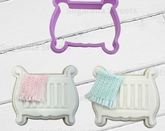 Baby Crib Cookie Cutter and Stamp, Baby Shower Fondant Embosser