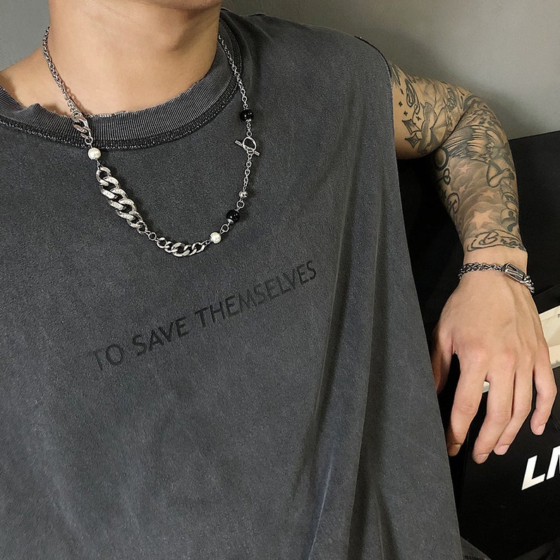 Cuban Link Diamond Pearl Clamp Chain Necklace High Fashion Etsy