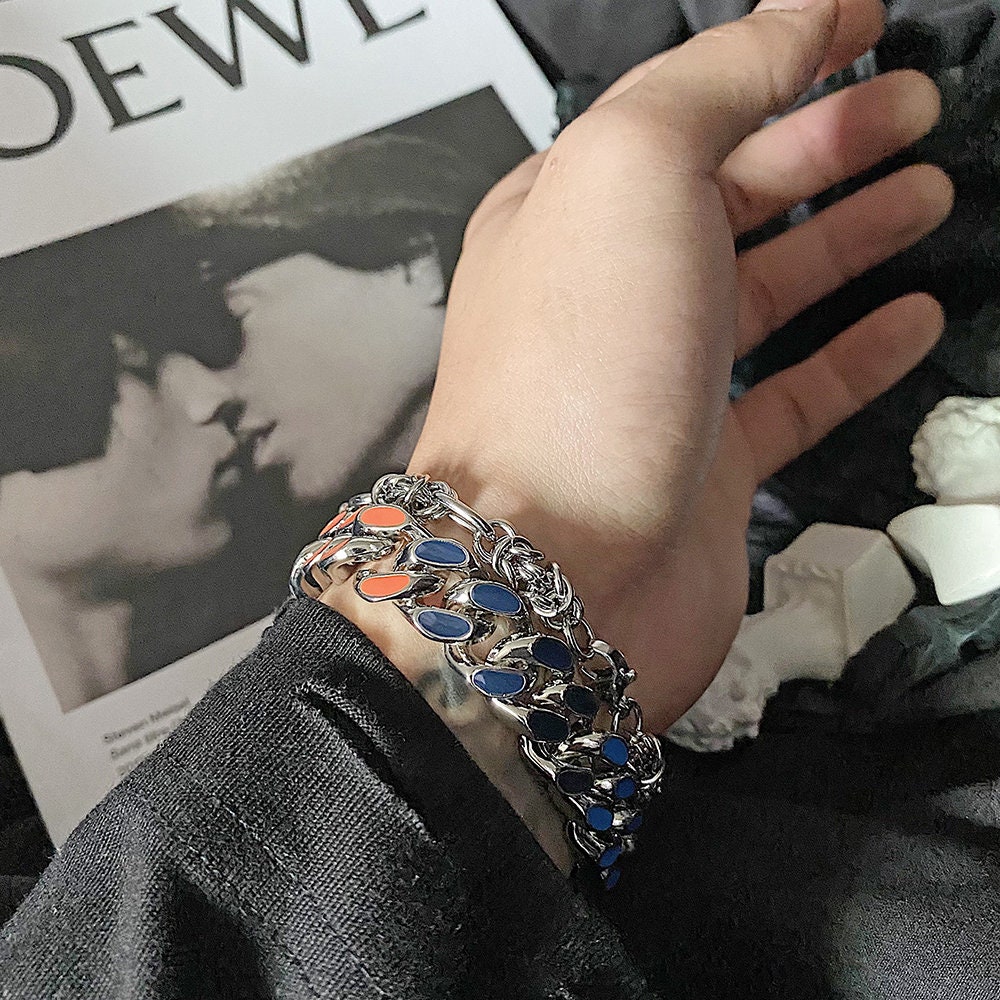 Louis Vuitton Chain Links Patches Bracelet Blue Multicolor in