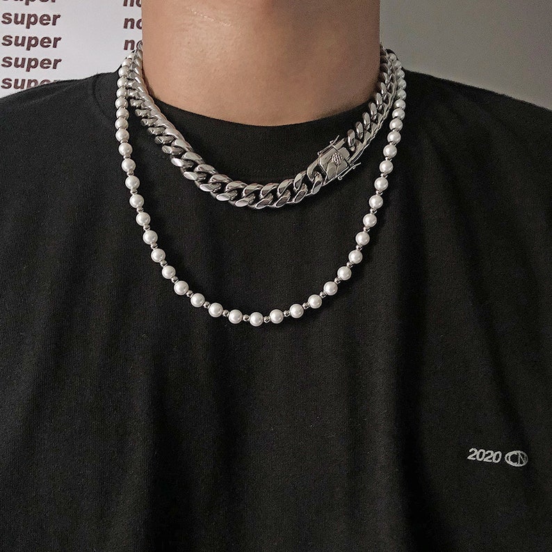 Pearl Beaded Chain Necklace High Fashion Streetwear Jewelry Etsy
