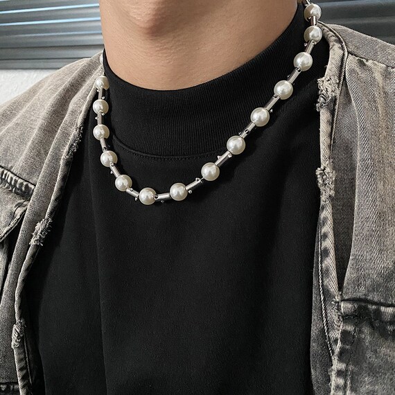 Pearl Chain Necklace Silver High 