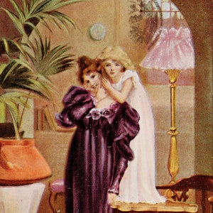 Mère et enfant Femme et Fille Portrait Glamour Hildesheimer Carte postale Y1