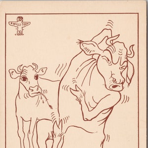Salutations de Cowichan BC Vancouver Island Cattle Cow Itch Comic Carte postale Willi-Toon Y2 inutilisée