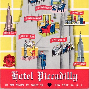 Hôtel Piccadilly NY New York Lieu de rencontre des célébrités Publicité Carte postale Y3