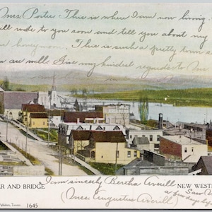 New Westminster BC Birdseye Rio Fraser e Ponte Colúmbia Britânica Canadá 1906 Cartão Postal Y3