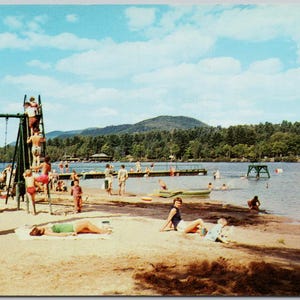 Carte postale Mirror Lake Lake Placid New York Bathing Beach Adirondacks NY USA Y3