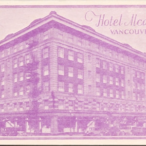 Hotel Alcazar Vancouver BC British Columbia Unbenützt Lila Litho Postkarte Y3
