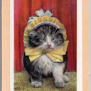 Chat chaton « Tu ne viendras pas jouer avec moi » Bonnet avec noeud jaune Félin 600-12 Rotograph Co Carte postale Y3 inutilisée