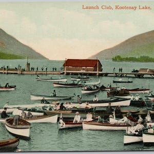 Nelson BC Launch Club Kootenay Lake Boats Boating British Columbia Canada Postcard Y3
