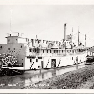 Bateau fluvial 'Yukon' Circle City Alaska Ak Sternwheeler Johnston RPPC Carte postale Y1
