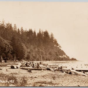 Crescent Beach, Colombie-Britannique, Surrey, Colombie-Britannique, Carte postale Les gens à la plage, 1926 Stride, CPRP Y3
