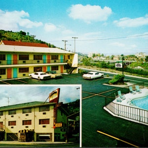 Portland Oregon Caravan Motor Hotel Piscine Carte postale vintage inutilisée Y3