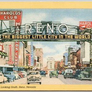 Reno Nevada Virginia Street Harolds Club Sign Hotel Riverside Nevada Club Carte postale vintage Y3 non utilisée