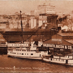 Cartão Postal Seattle WA Ao Longo Da Orla Navios Barcos Não Utilizados Mitchell Y2