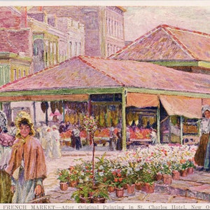 Antigo Mercado Francês Nova Orleans Reprodução da Pintura St. Charles Hotel Cartão Postal Não Utilizado Y3