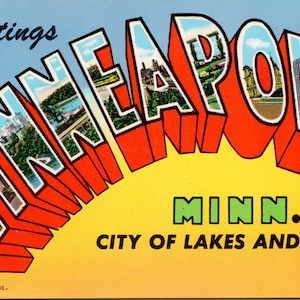 Carta Grande Saudações Minnesota City of Lakes Parks MN Cartão Postal Vintage Não Utilizado Y3